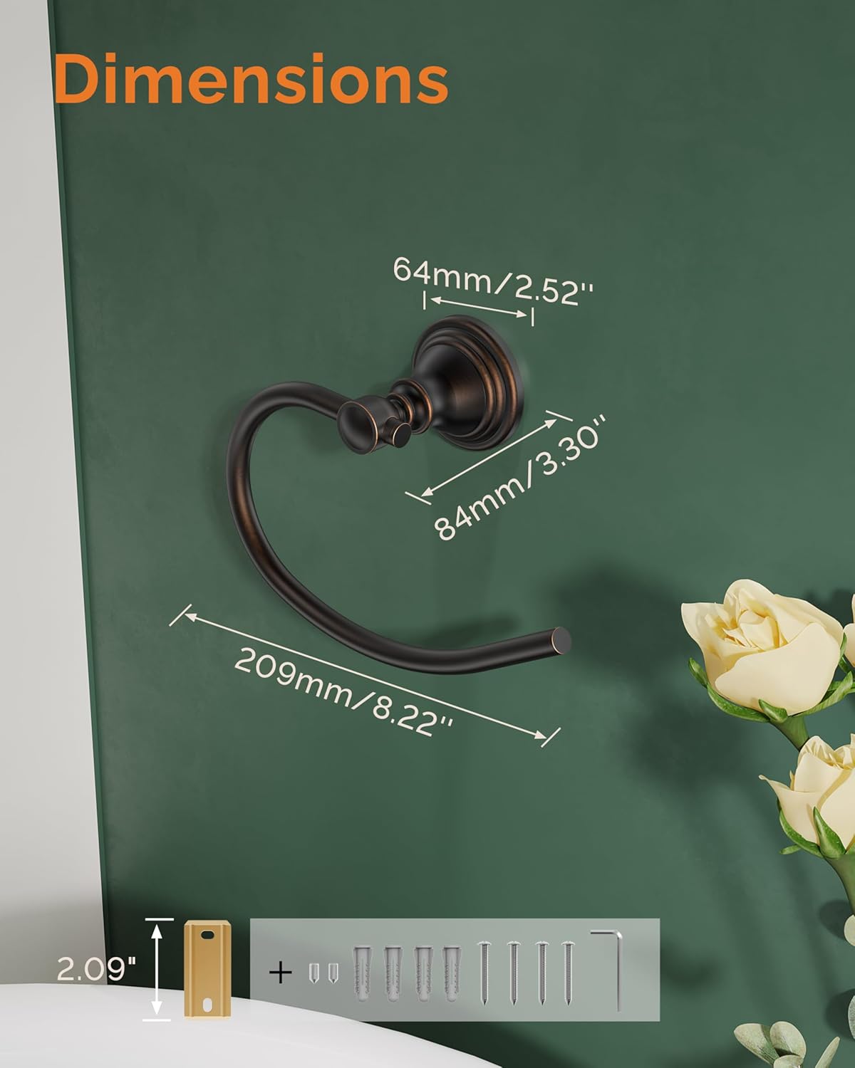 Towel Ring 2 Pack, Stainless Steel Hand Towel Holder for Bathroom Wall Mount, Heavy Duty Towel Hanger for Kitchen, Bath, RV (Oil Rubbed Bronze