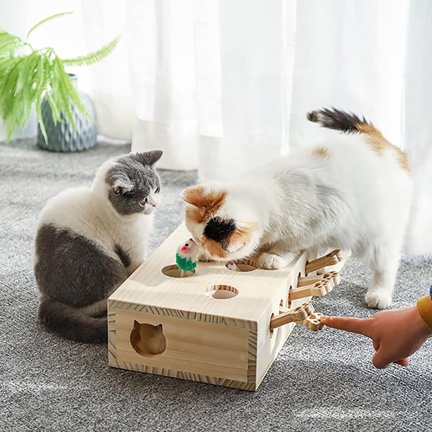 Interactive Wooden Whack-A-Mole Cat Toy, Engaging and Durable Play for Cats and Kittens, Keeps Pets Entertained and Stimulated, Natural Wood Design, Perfect for Indoor Exercise and Fun - Pet Gift Idea 5 Mice image 5 of 8 B0BGRW6858