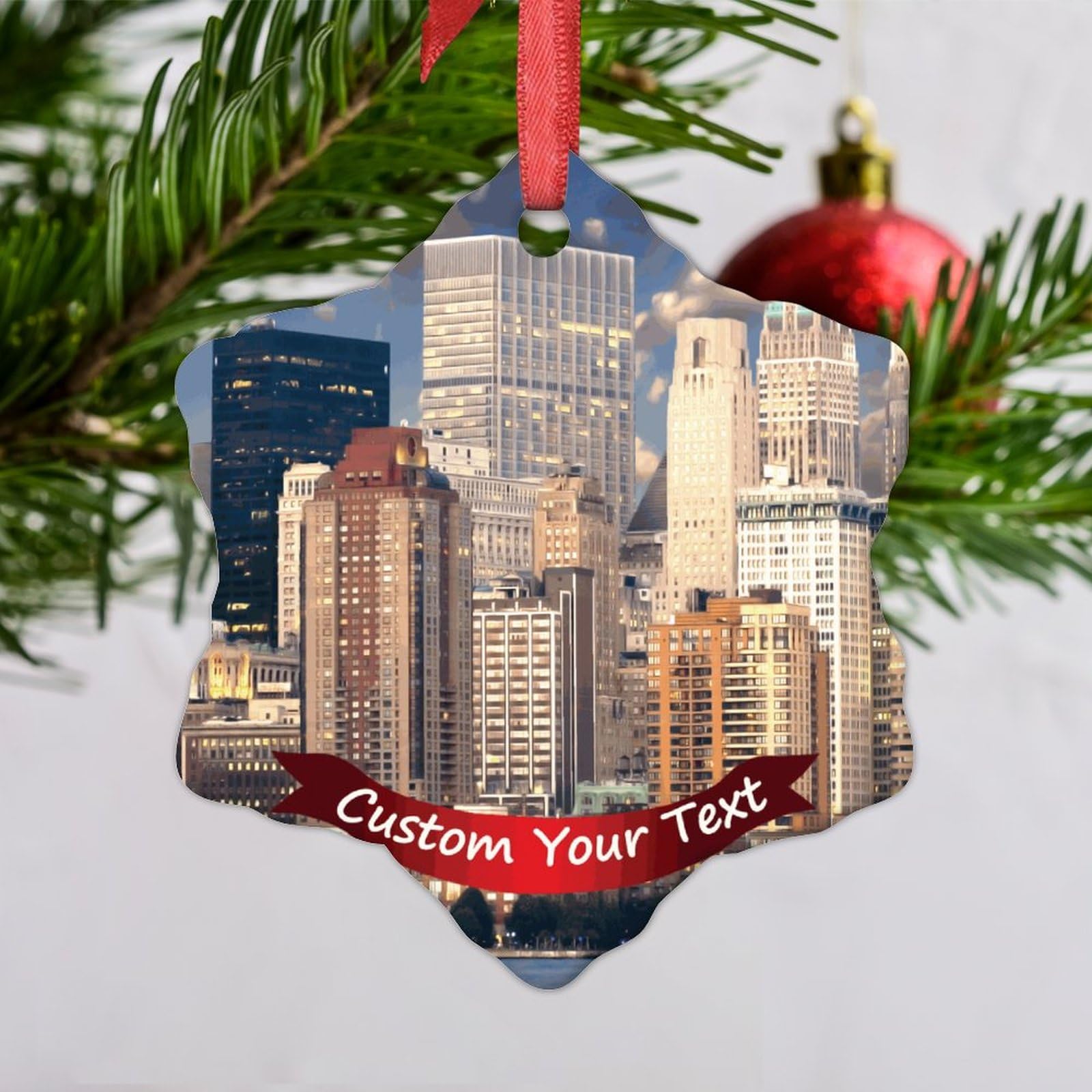 LMMIXEE New York City Christmas Ornaments 2024 New York Cityscape Christmas Tree Decorations Country City Souvenir Custom Ornament Travel Lover Party Holiday Decor
