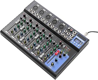7 Kanal Audiomischpult mit Bluetooth & 48V Phantomspeisung – Digitaler DJ Mixer für Live Streaming, Podcast & Heimstudio mit USB Schnittstelle