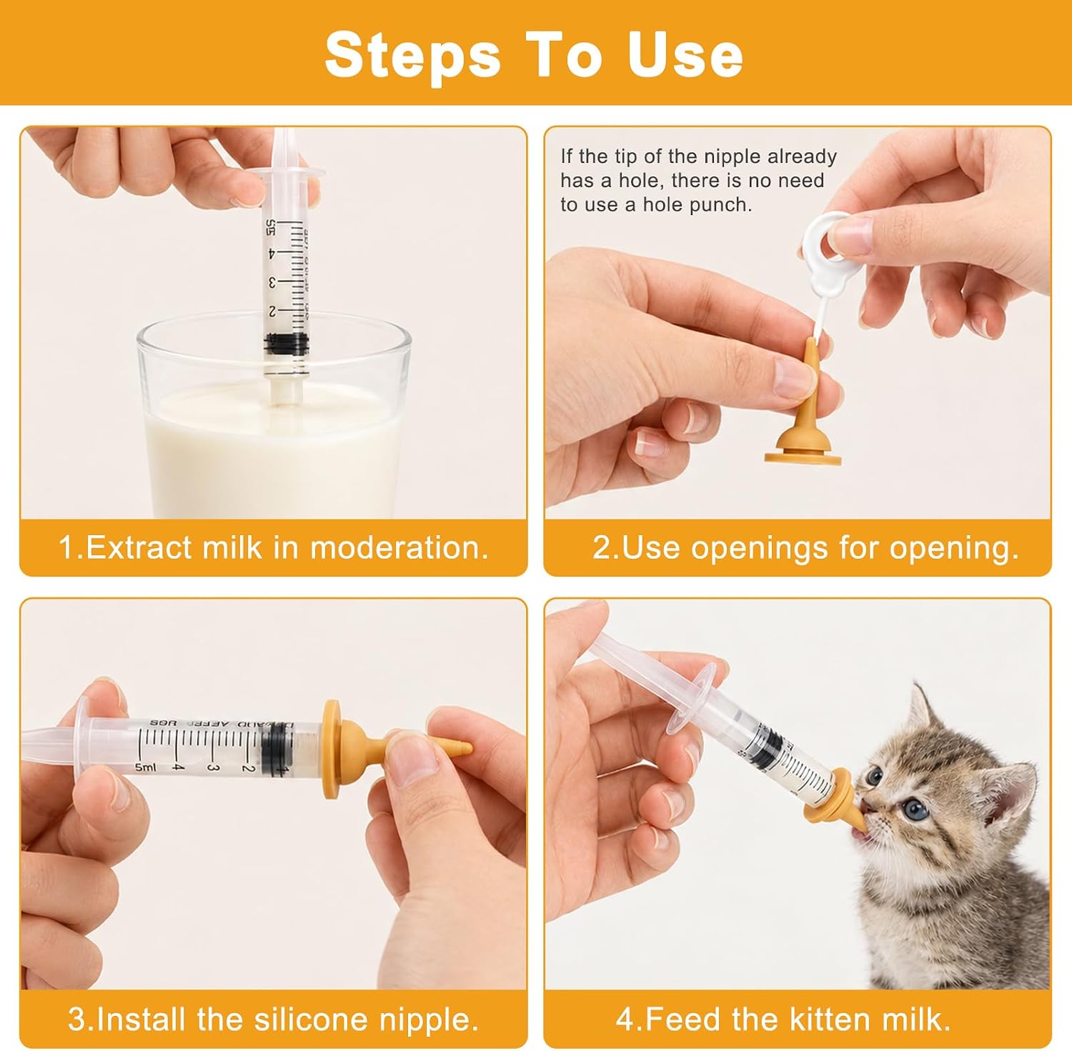 Pet Feeding Kit, Kitten Bottle and Syringes with Nipples & Seal Cap image 5