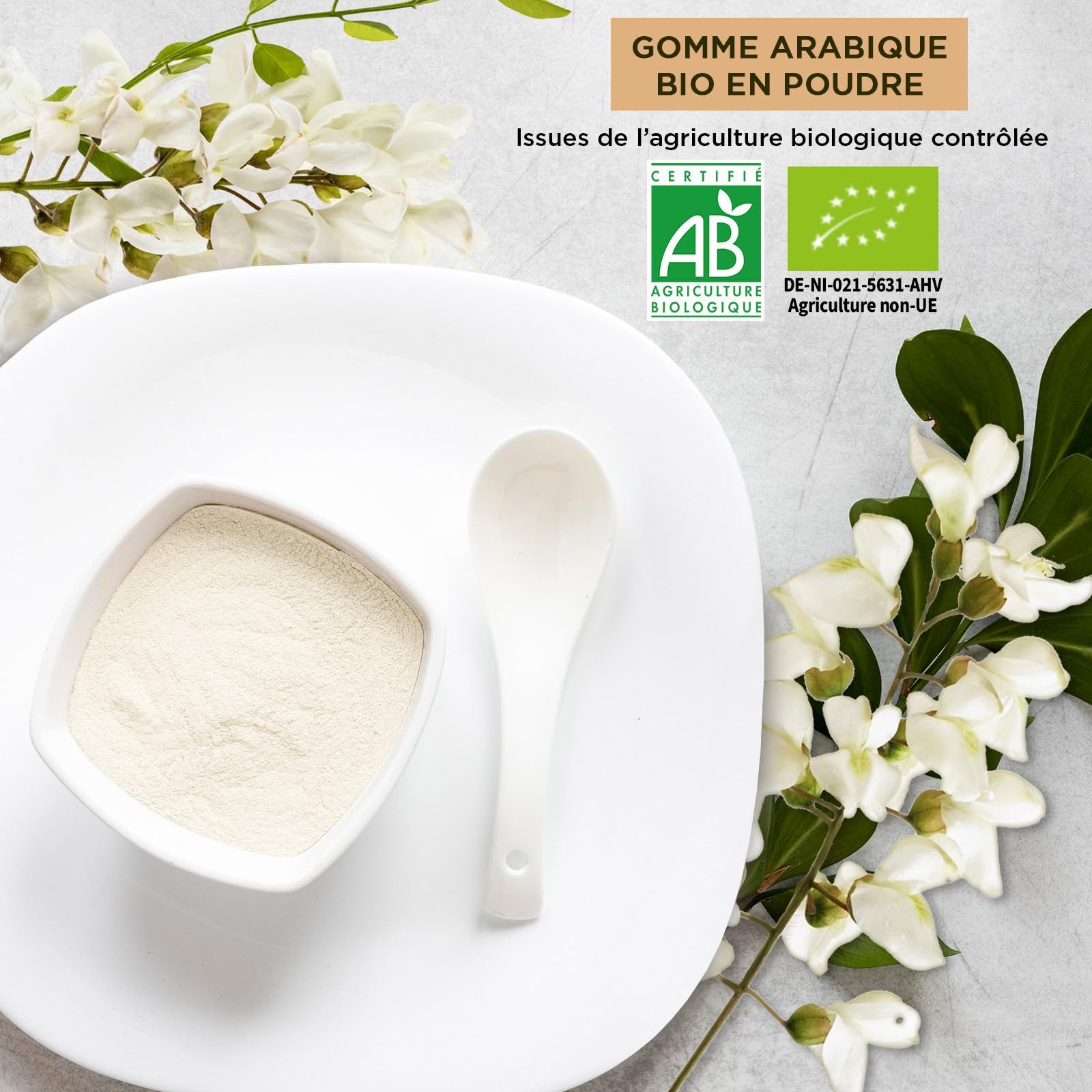 DETOX ORGANICA Gomme Arabique - 250g Fibres alimentaire d'acacia Bio | Poudre gomme arabique naturelle - Végétalien et bien toléré - Poudre de qualité premium