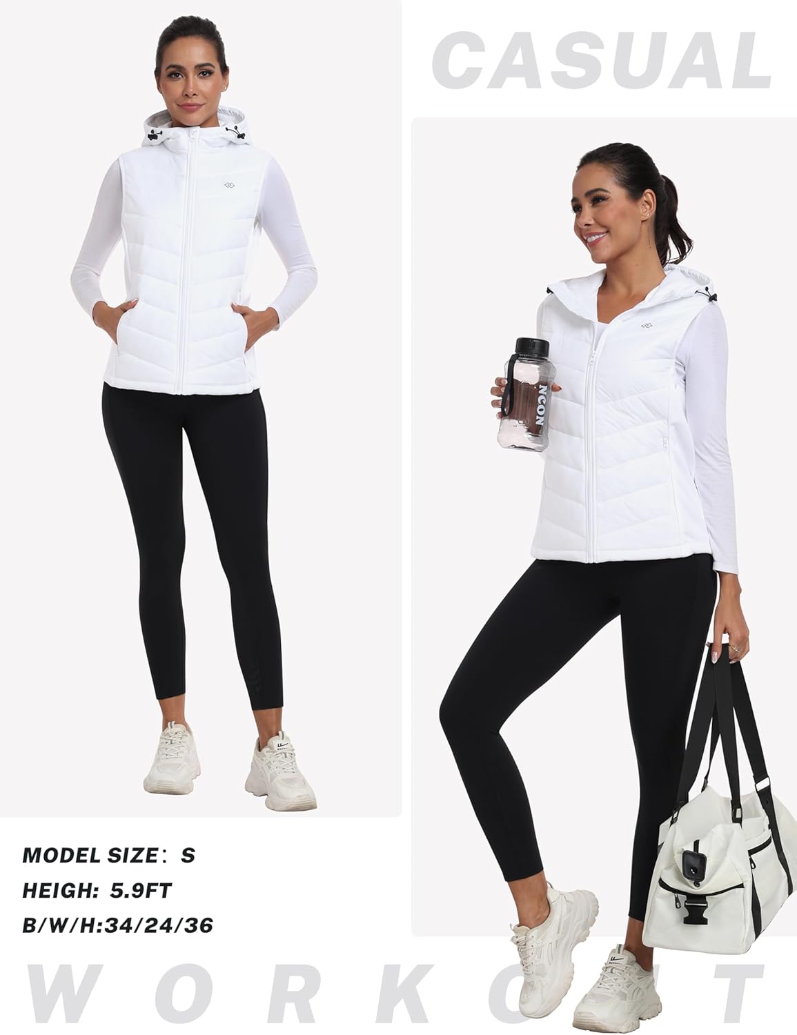 MoFiz Women's Puffer Vest Lightweight Hooded Warm Fleece Lined Hybrid Softshell Hiking Winter Sleeveless Zip Vest - Image 5