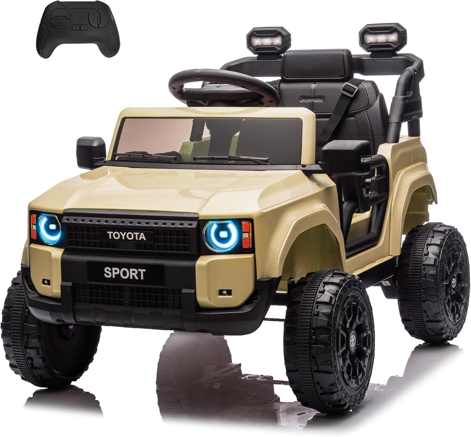 12V Kids Ride on Truck, Licensed Land Cruiser Ride on Car for Kids, Battery Powered Electric Vehicle with Remote Control, 3 Speeds, Spring Suspension, LED Light, Yellow