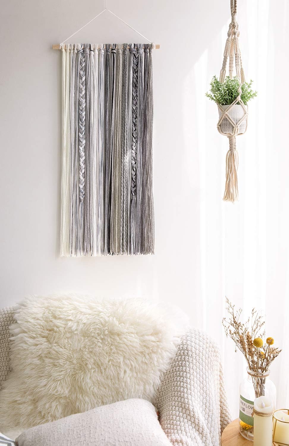Dahey Wall Hanging Woven Yarn Wall Art Tapestry Boho Chic Home Decoration for Apartment Dorm Bedroom Living Room Nursery Gallery, Grey,15" W × 29" L