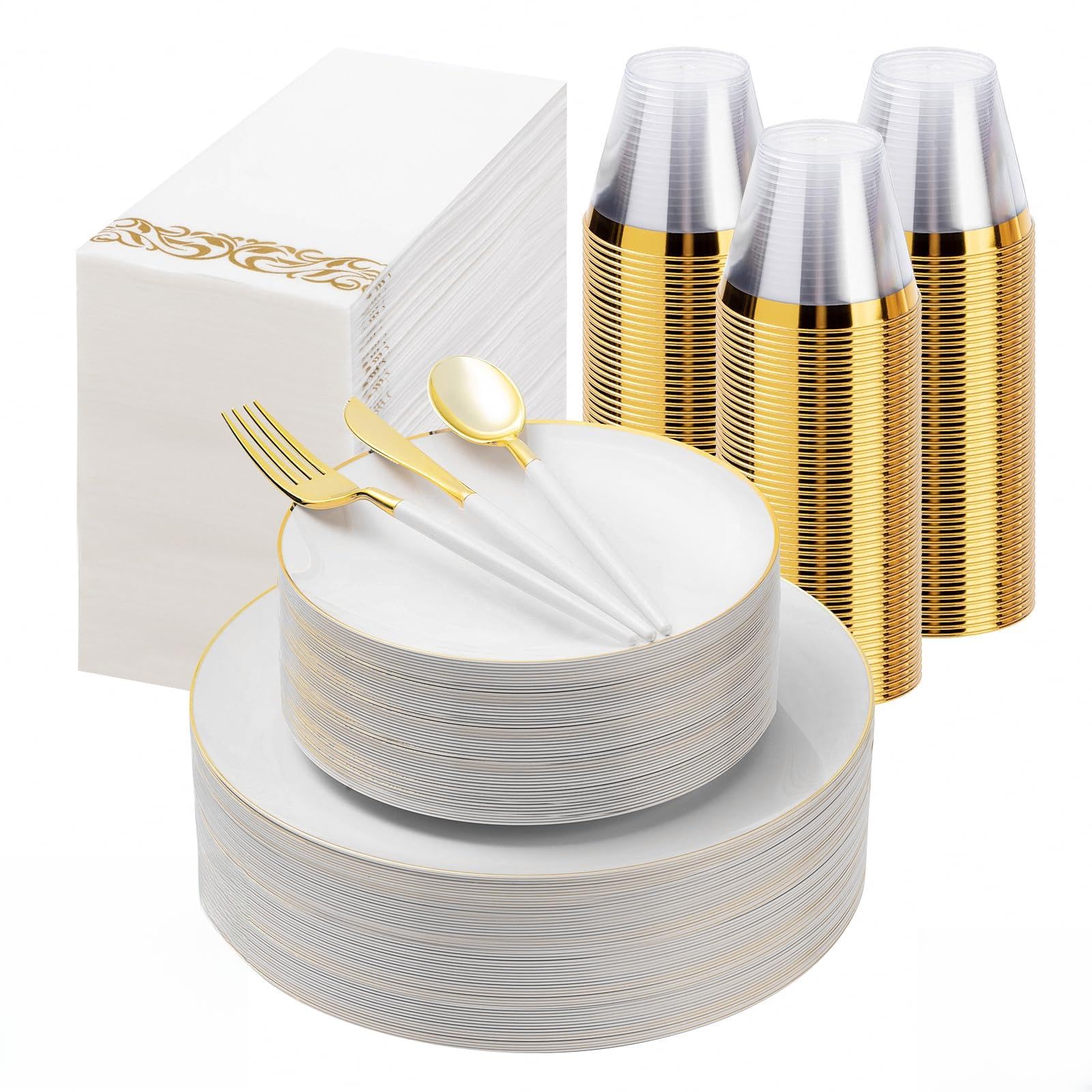 Green Gold Disposable Plates - 350 Piece Set -10