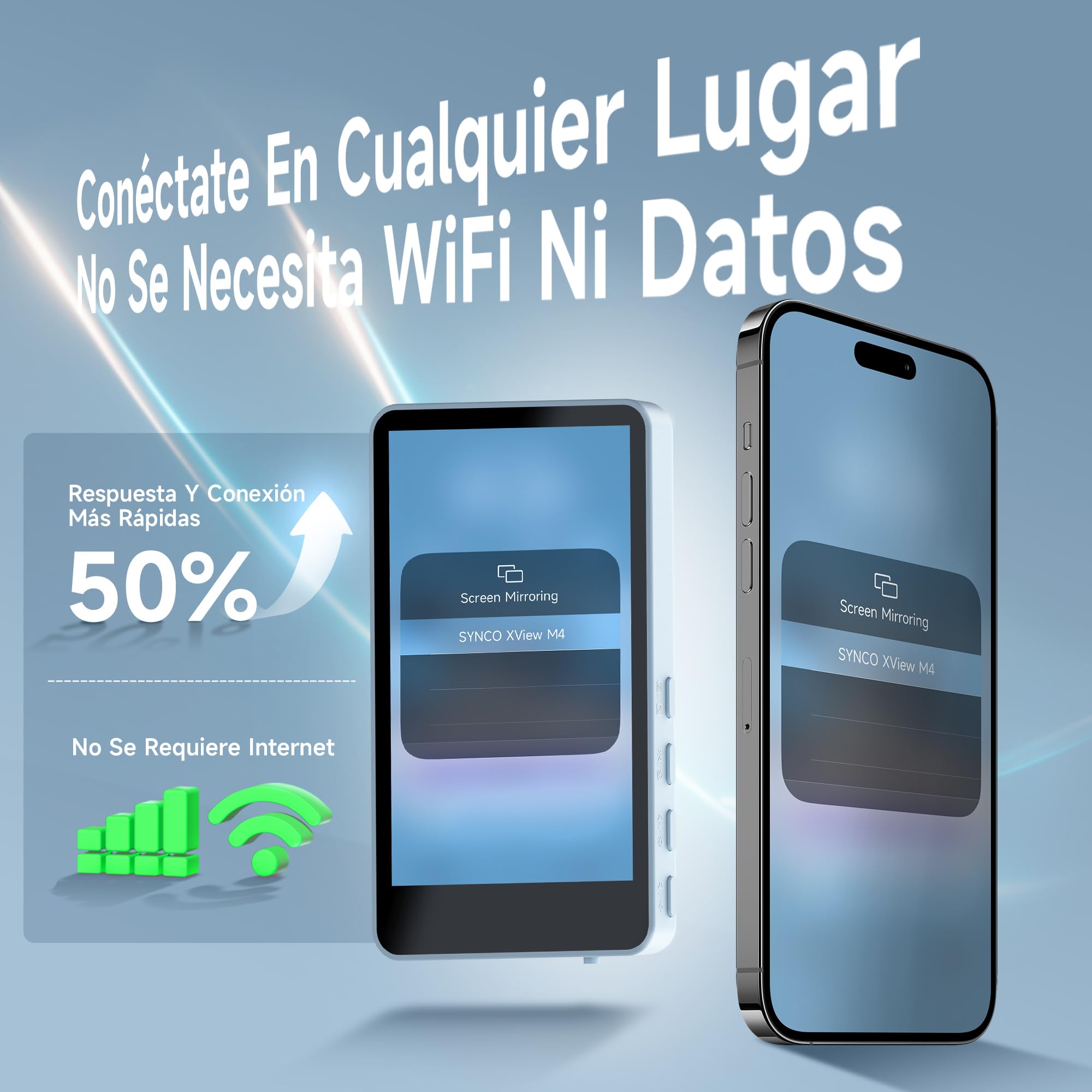 SYNCO XView Monitor para Teléfono iPhone y Android, Pantalla Magnética para Selfie Vlog Inalámbrico 50M, Altavoz Integrado para TikTok Youtube (Azul)