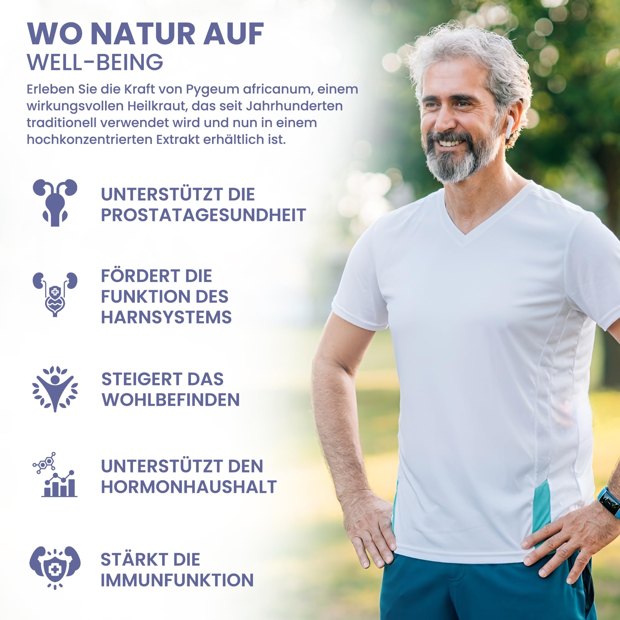 Pygeum africanum 5.000 mg equiv. | Alto dosaggio estratto corteccia 20:1 250 mg (13% fitosteroli) | 180 capsule vegane | Benessere maschile quotidiano | GMP e testato da laboratorio terzo