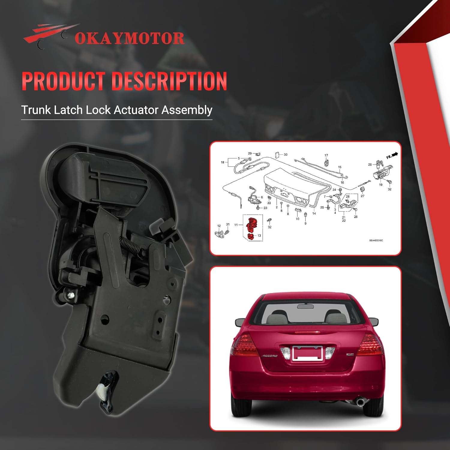 Trunk Latch Lock Actuator Assembly for 2006-2007 Honda Accord 3.0L 74851-SDA-K01 74851-SDA-K02