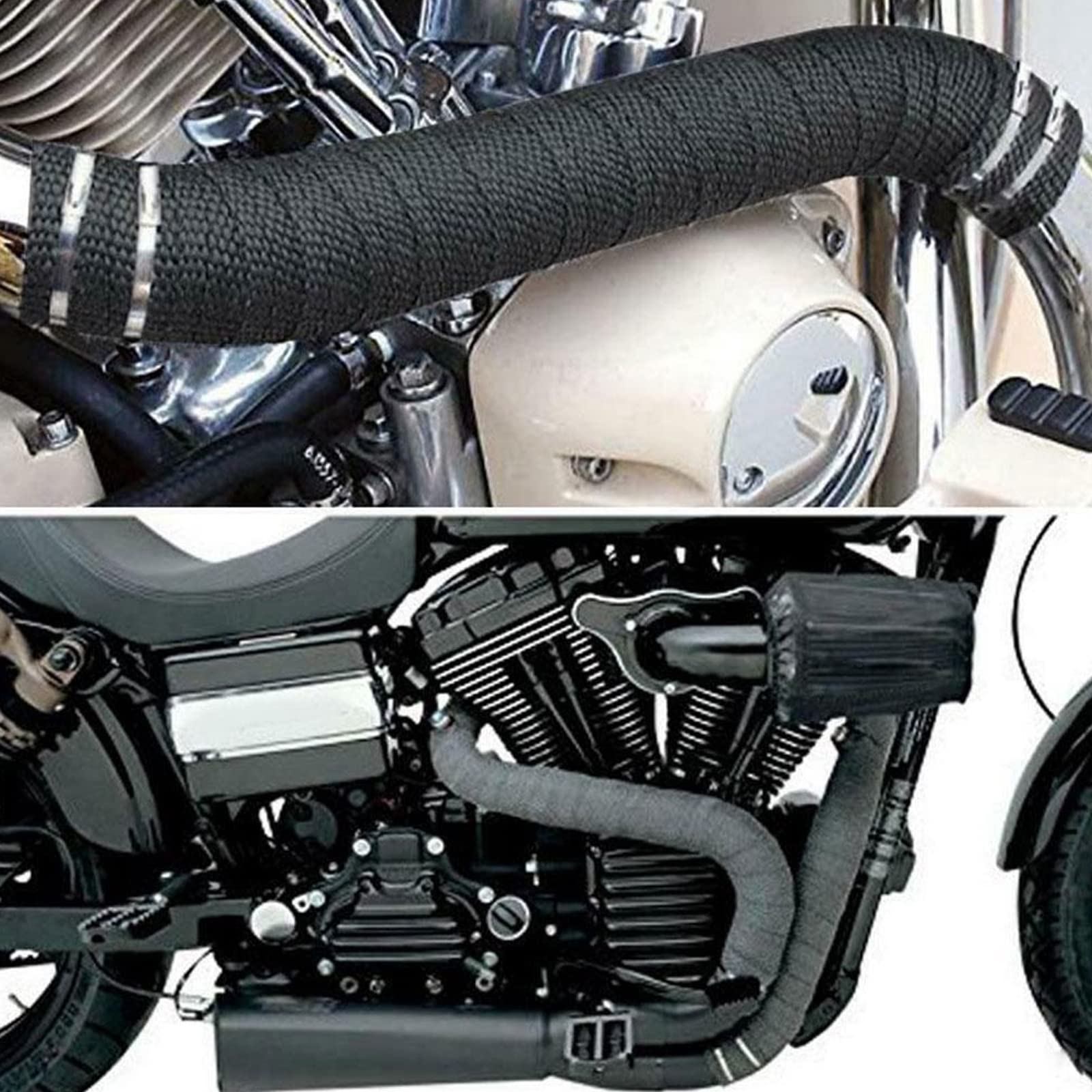 Benda Termica Moto KOSHIFU Benda Termica per Scarico Moto 15m x 5cm Nastro Termico Isolante per Marmitte in Fibra di Vetro con 4 Fascette Acciaio Inox per Tubi di Scarico per Auto e Moto