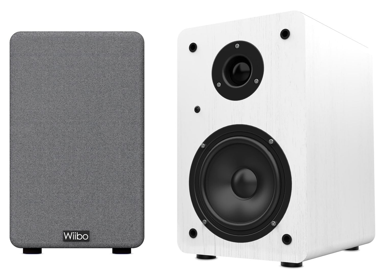 alt text: wiibo karino bookshelf speakers pair white hi-fi