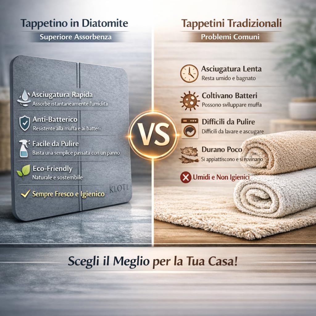 KLOTI Tappeto bagno in diatomite, tappeto bagno antiscivolo, tappetino doccia assorbente, tappeto antiscivolo vasca, asciugatura rapida, anti muffa, 60x39 cm, grigio