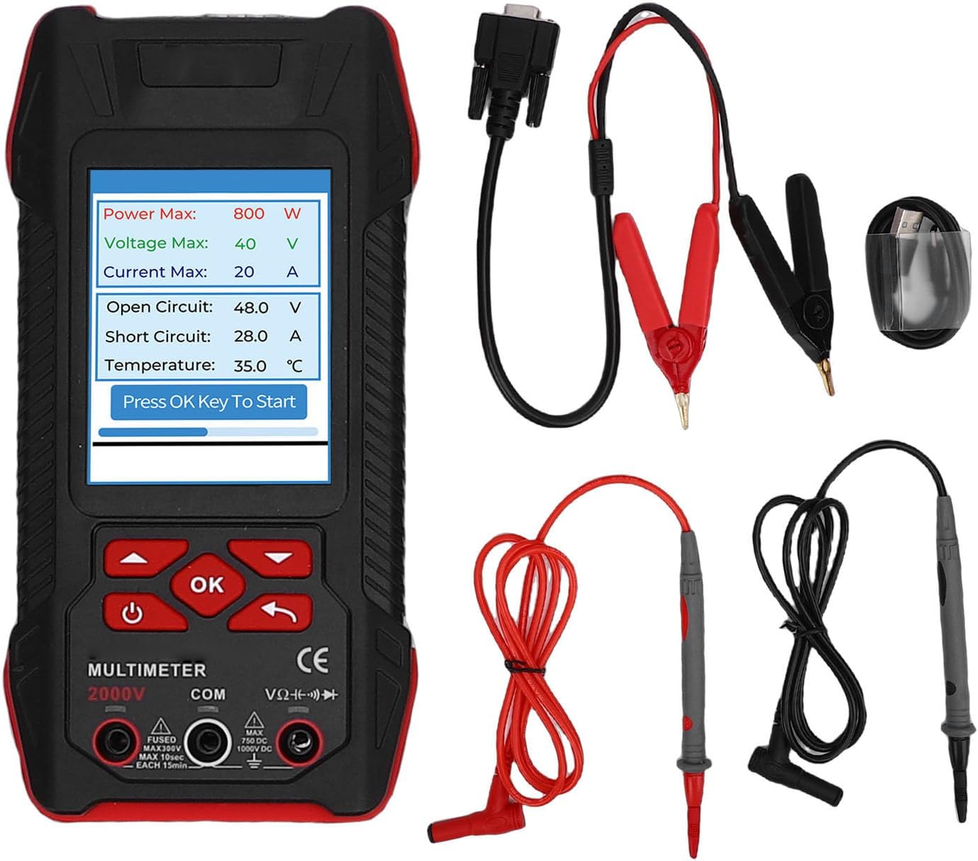 Solar Panel Tester, 60000 Count 2000w Photovoltaic Multimeter Ac Dc High Voltage Range Solar Mppt Meter with Backlight LCD Screen for Solar Pv Testing