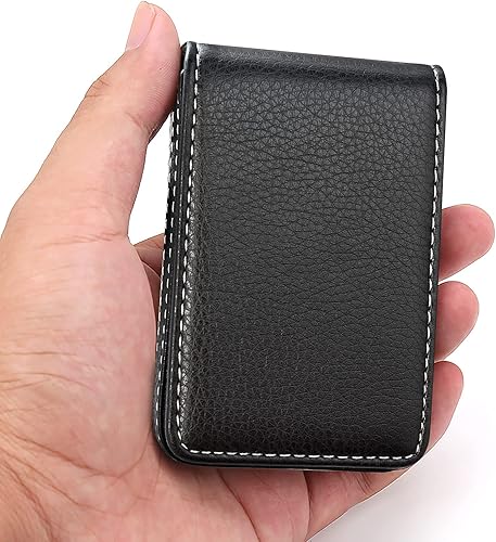 Miniatura 5 de Tarjetero de cuero para hombres o mujeres, estuche grande para tarjetas de crédito, cartera de cuero con cierre magnético, capacidad para 25