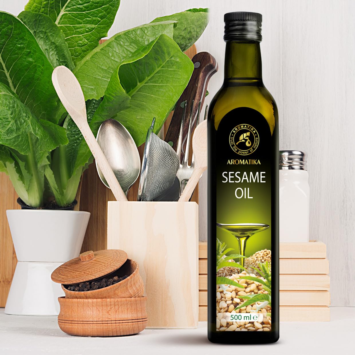 Huile de Sésame 500ml - Comestible - Pressée à Froid - Huile de Sésame pour Alimentation et la Santé - Sesamum Indicum - Pure & Naturelle