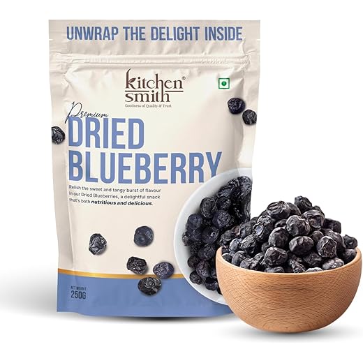 KitchenSmith Dried Blueberry Seedless - 250gm | USA Origin - Dried Blueberries | Rich In Calcium, Vitamin K & Boost Immunity (Air Tight Pouch)