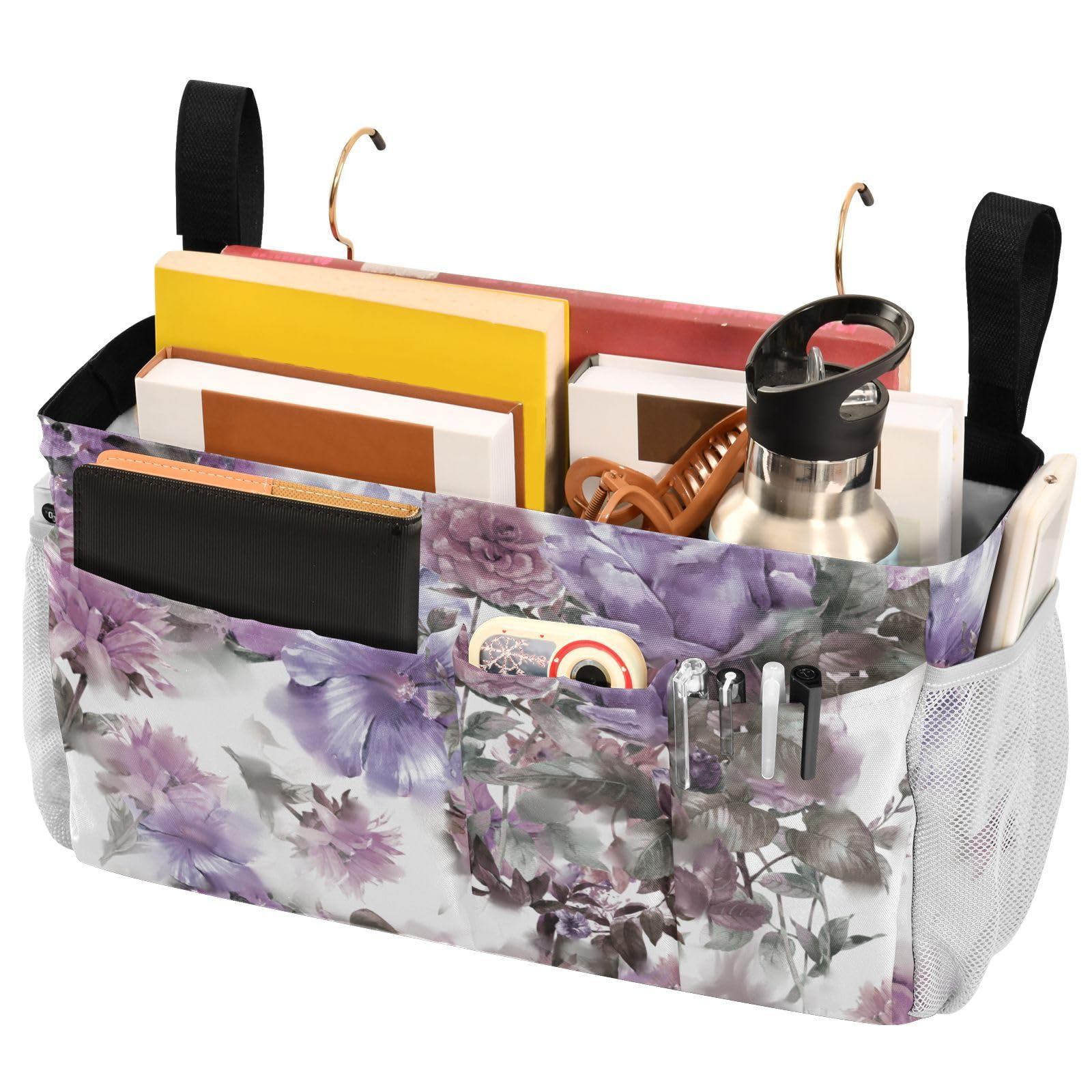 FRODOTGV Watercolor Painting Leaf Flowers Pattern Bedside Storage Caddy For Dorm Storage Bag Dorm Bed for Water Bottles, Magazines, Phone, Glasses โ image 1