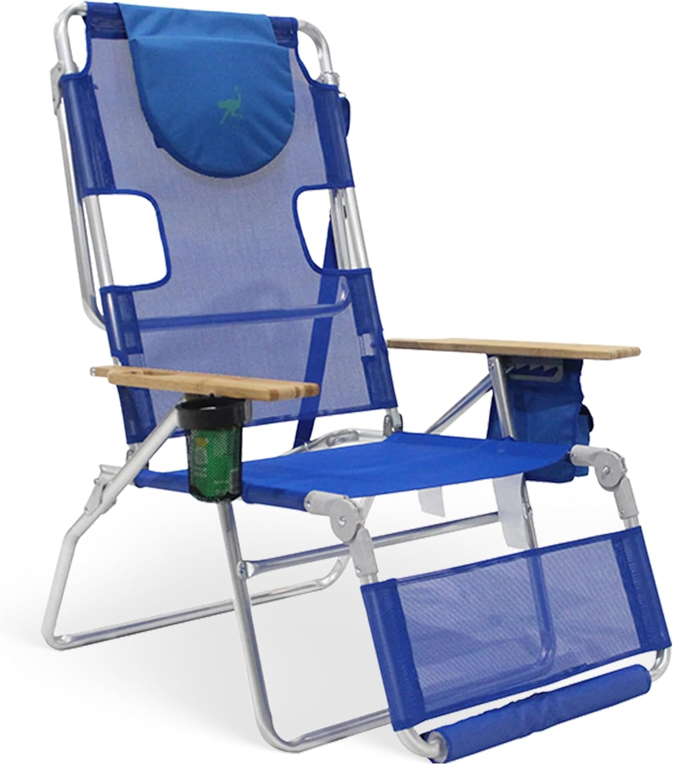 Ostrich Altitude 3N1 Lightweight Lawn Beach Reclining Lounge Chair w/Footrest, Outdoor Furniture for Patio, Balcony, Backyard, or Porch, Blue Stripe