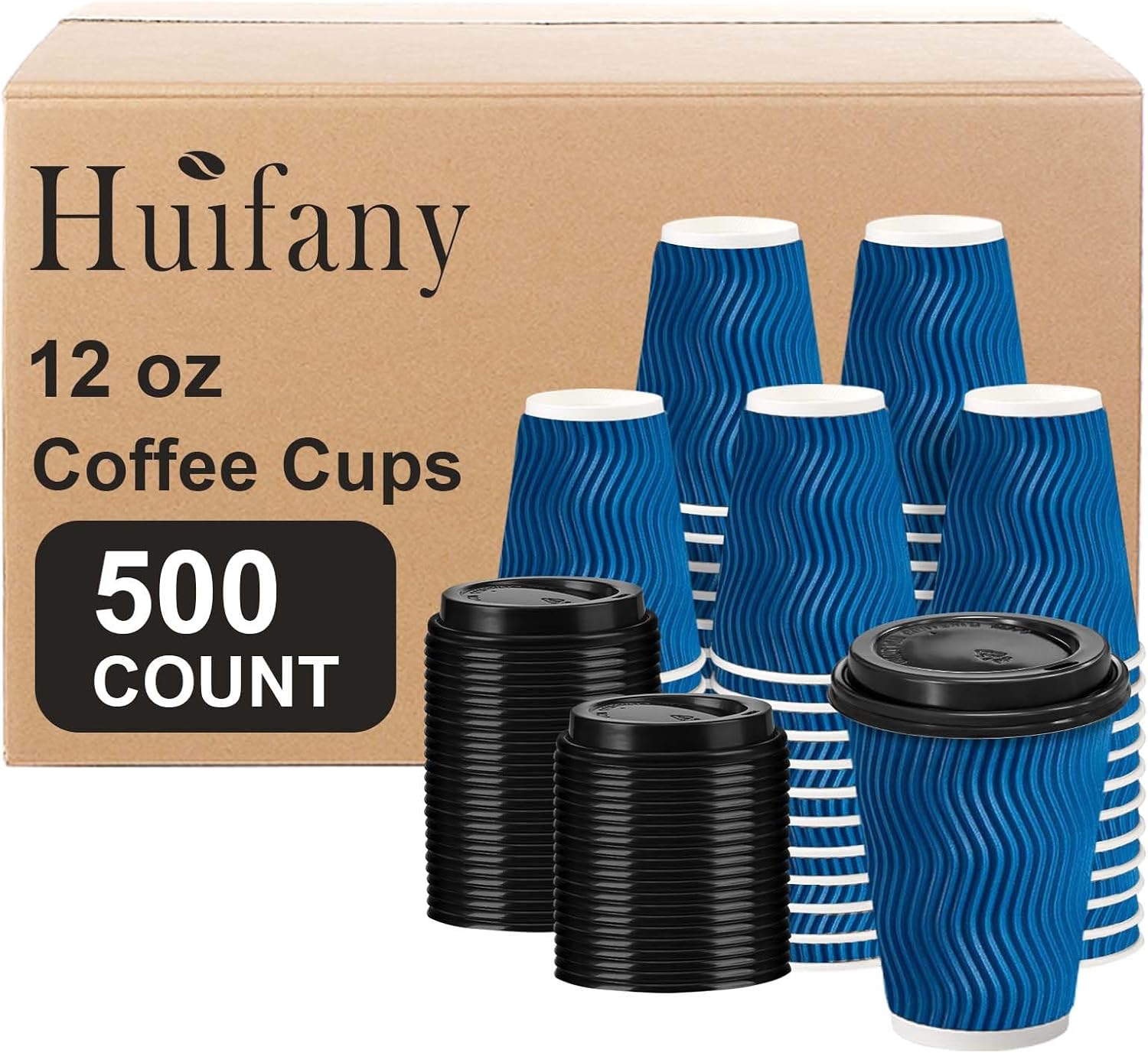 500Pack 12 oz Disposable Coffee Cups with Lids, To Go Paper Cups with Lids, Disposable Hot Cups for Hot and Cold Beverages (Navy