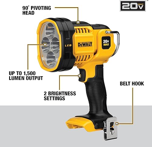 Vista 21 de DEWALT Luz de trabajo LED máxima 20V, cabeza pivotante (DCL043)