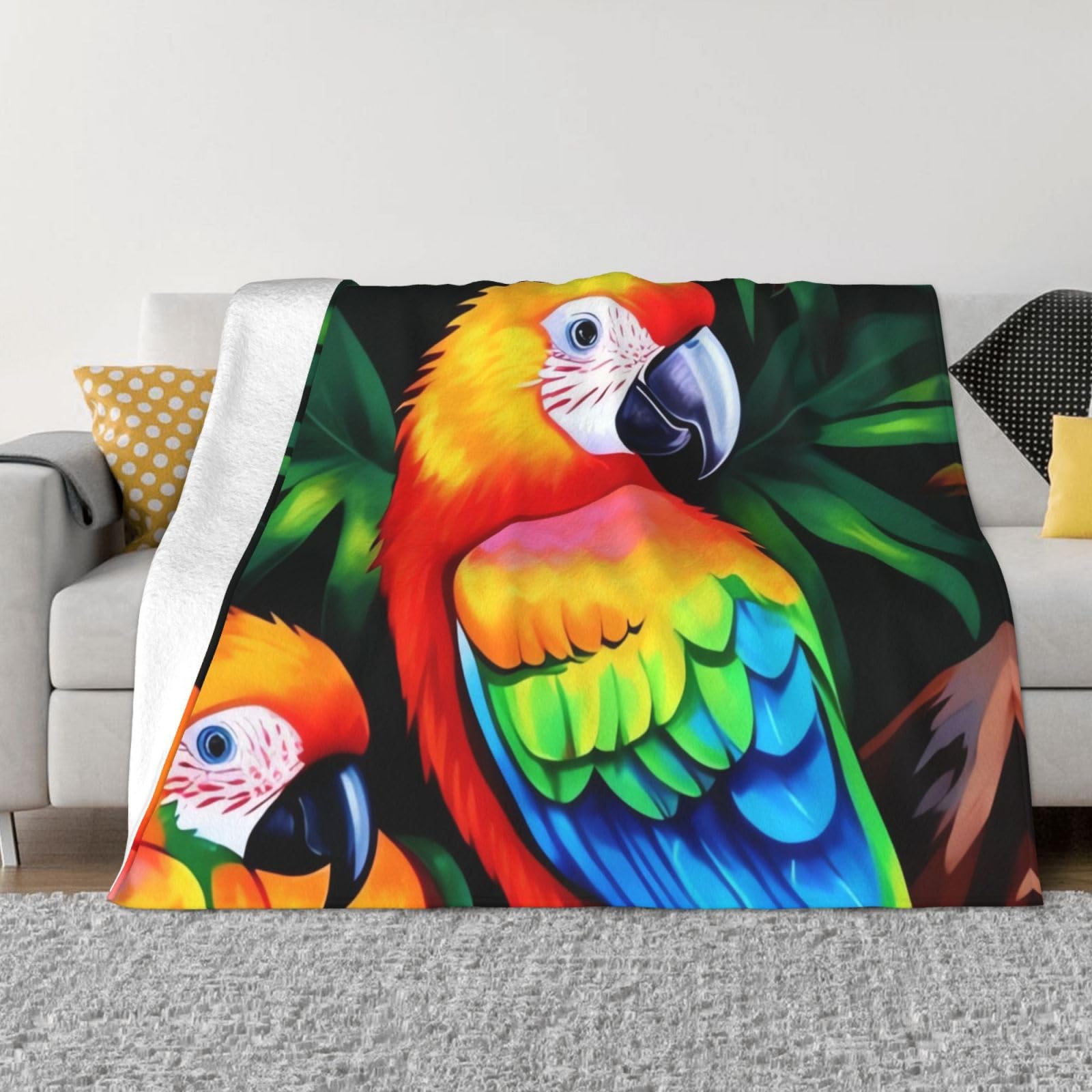 KLOPH Colored Parrot Throw Blanket 60"x50" Flannel Fluffy Warm Blanket for Couch, Reversible Plush Blankets for Bed, Comfy Fuzzy Blanket for Sofa, Plush Lightweight-Blankets for All Season