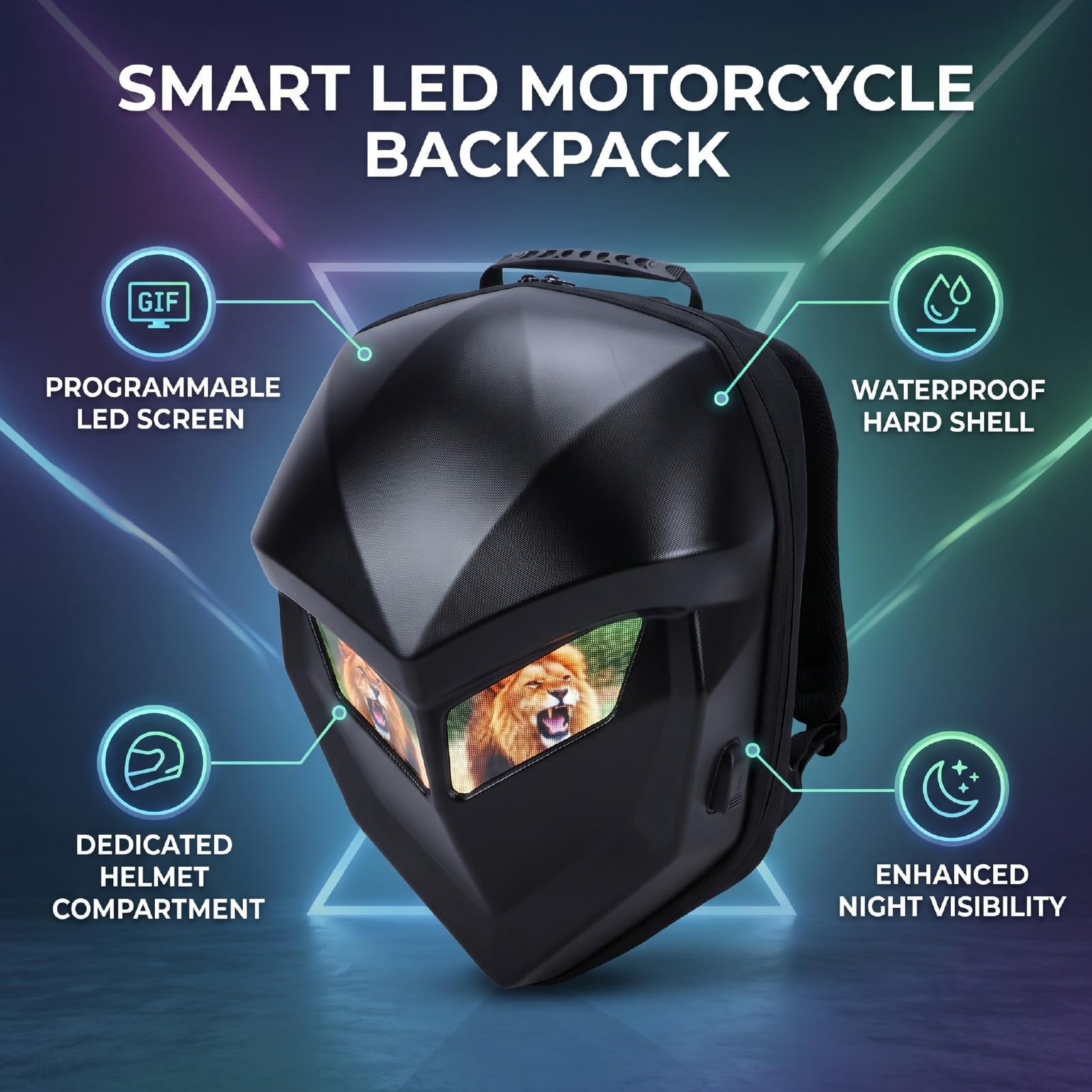 Fafeicy Programmierbarer LED Bildschirm Rucksack Hartschale, APP Steuerung for Reisen, Pendeln, Alltag