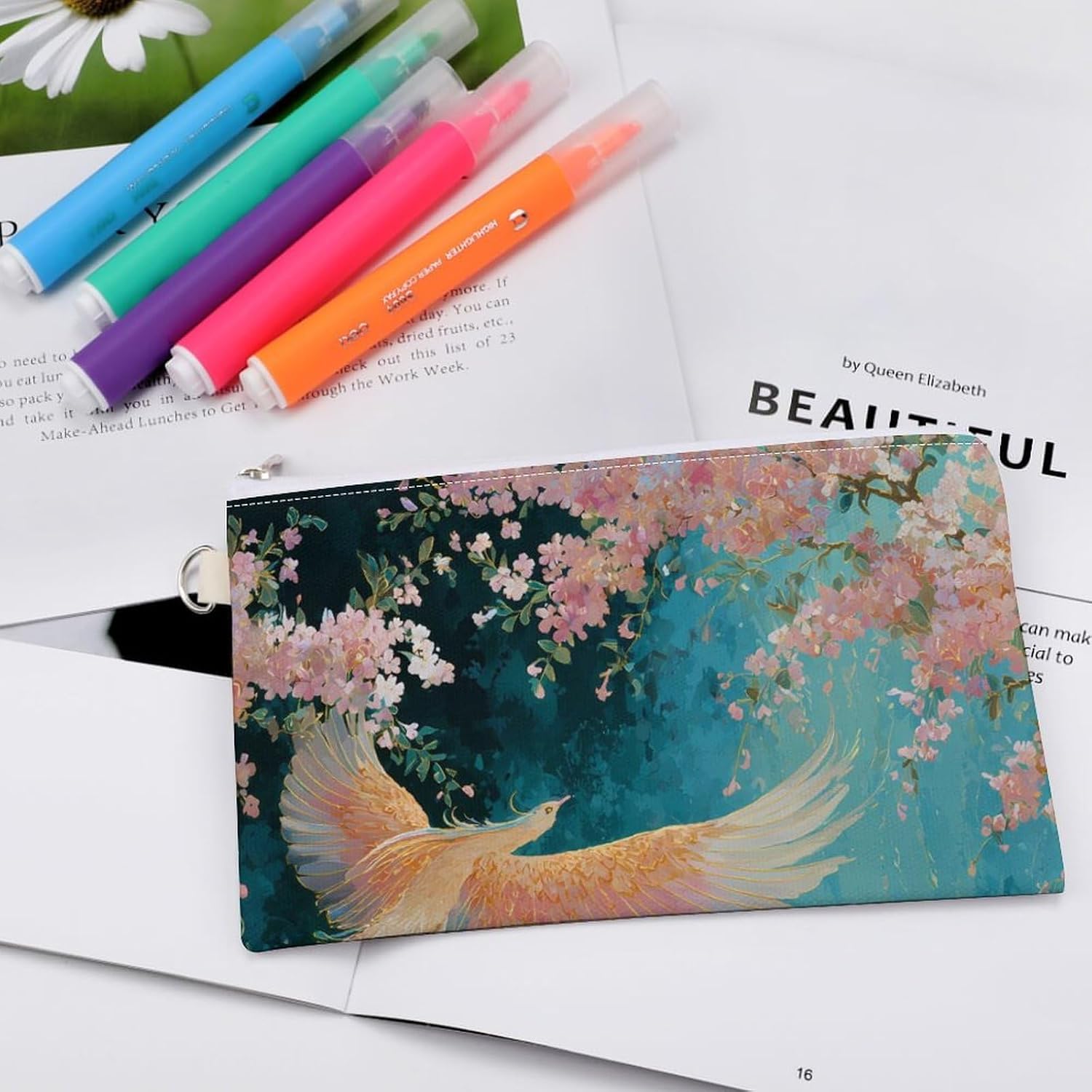 Magical Phoenixes Bird Coin Purse Pouch Change Holder With Zip Canvas Clutch Card Wallet for Women Men