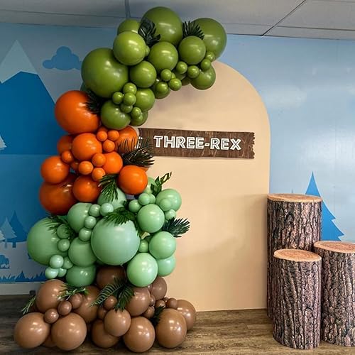 164 guirnaldas de globos de dinosaurio color verde naranja marrón kit de arco para niños decoración de fiesta temática de dinosaurio suministros de