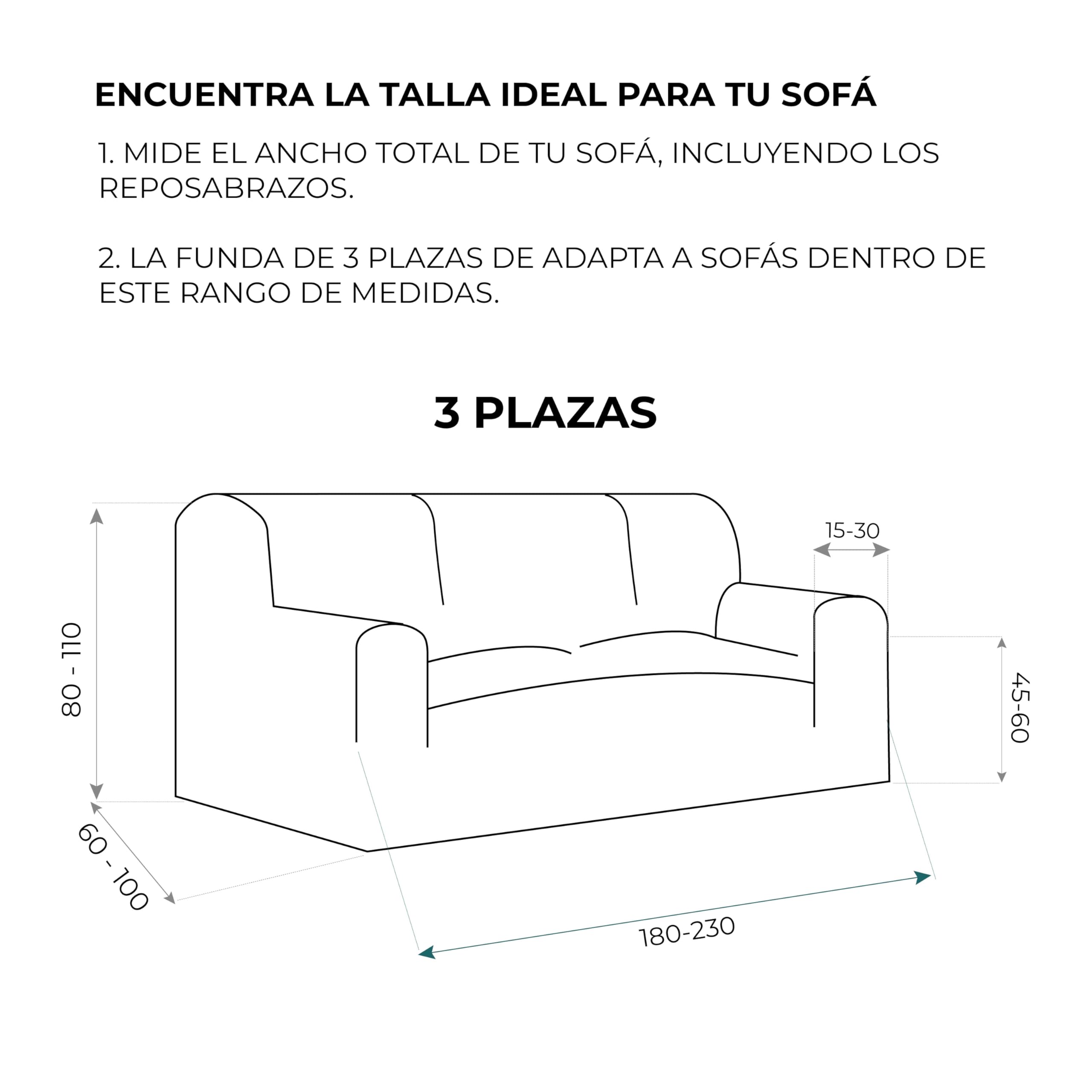 Funda Sofá Multi-Elástica Forma, 3 Plazas de 180 a 230 cm, Color Lino, Tejido Jacquard Premium con Ajuste Natural, Fabricada en España, Certificada Oeko-Tex®