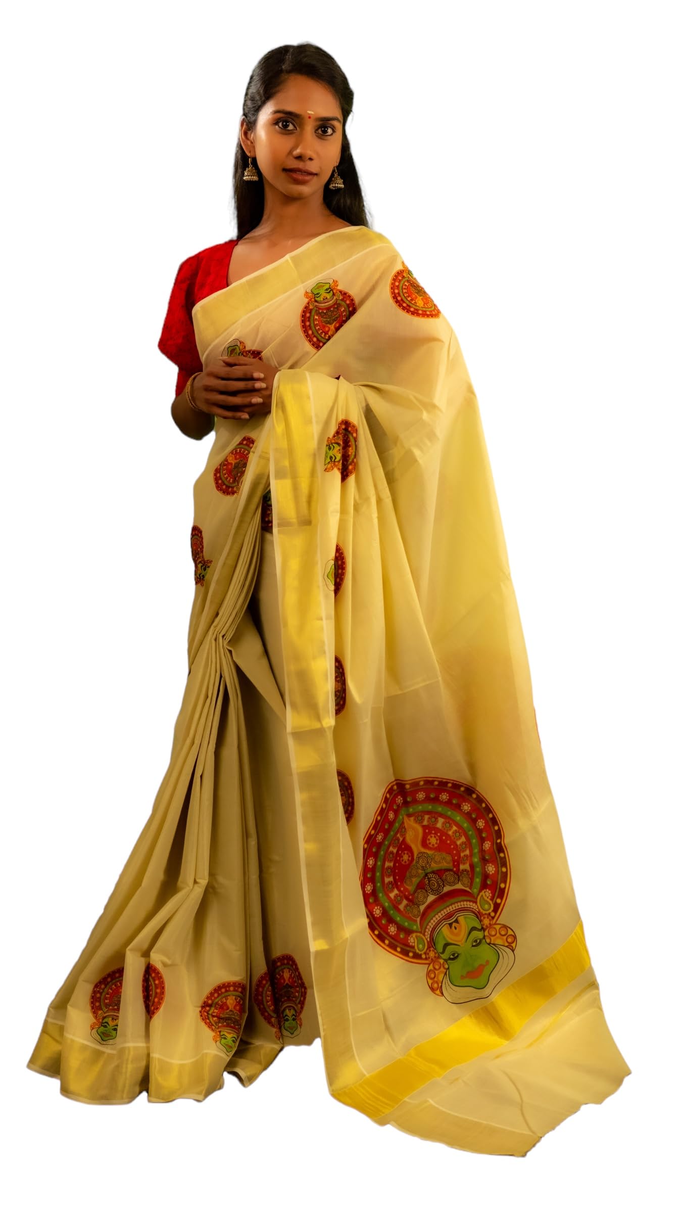 alluvy Kuthampully Kerala Sarees For Women's | Printed Onam Saree For Women | Multicolor Tissue Mural Saree | Traditional South Indian Sarees | Best Authentic Women's Zari Kasavu | EKM-612 | Pack Of 1-picture-25