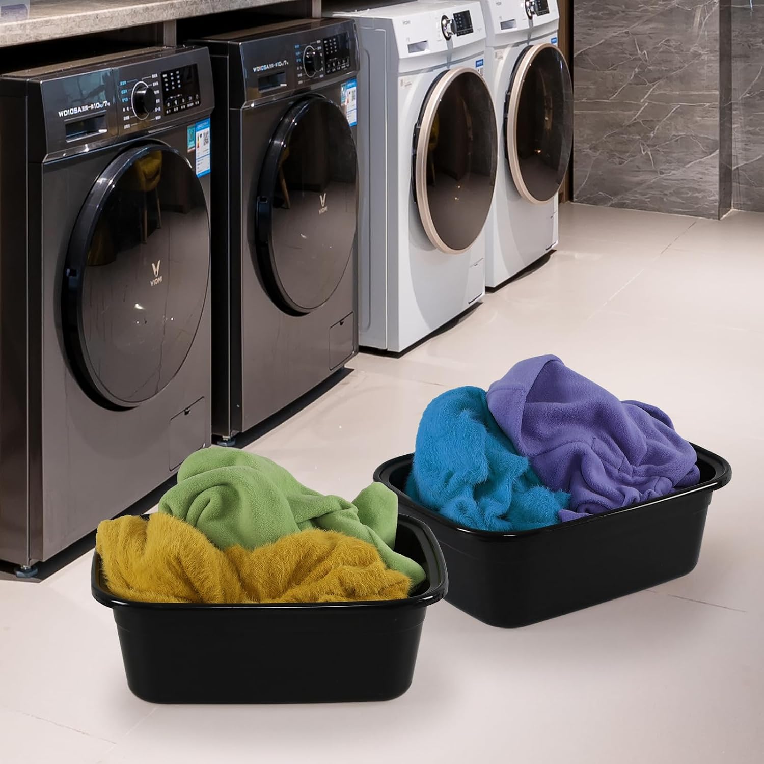16 Quart Plastic Dish Pans, Black Washing Basin, 4 Packs