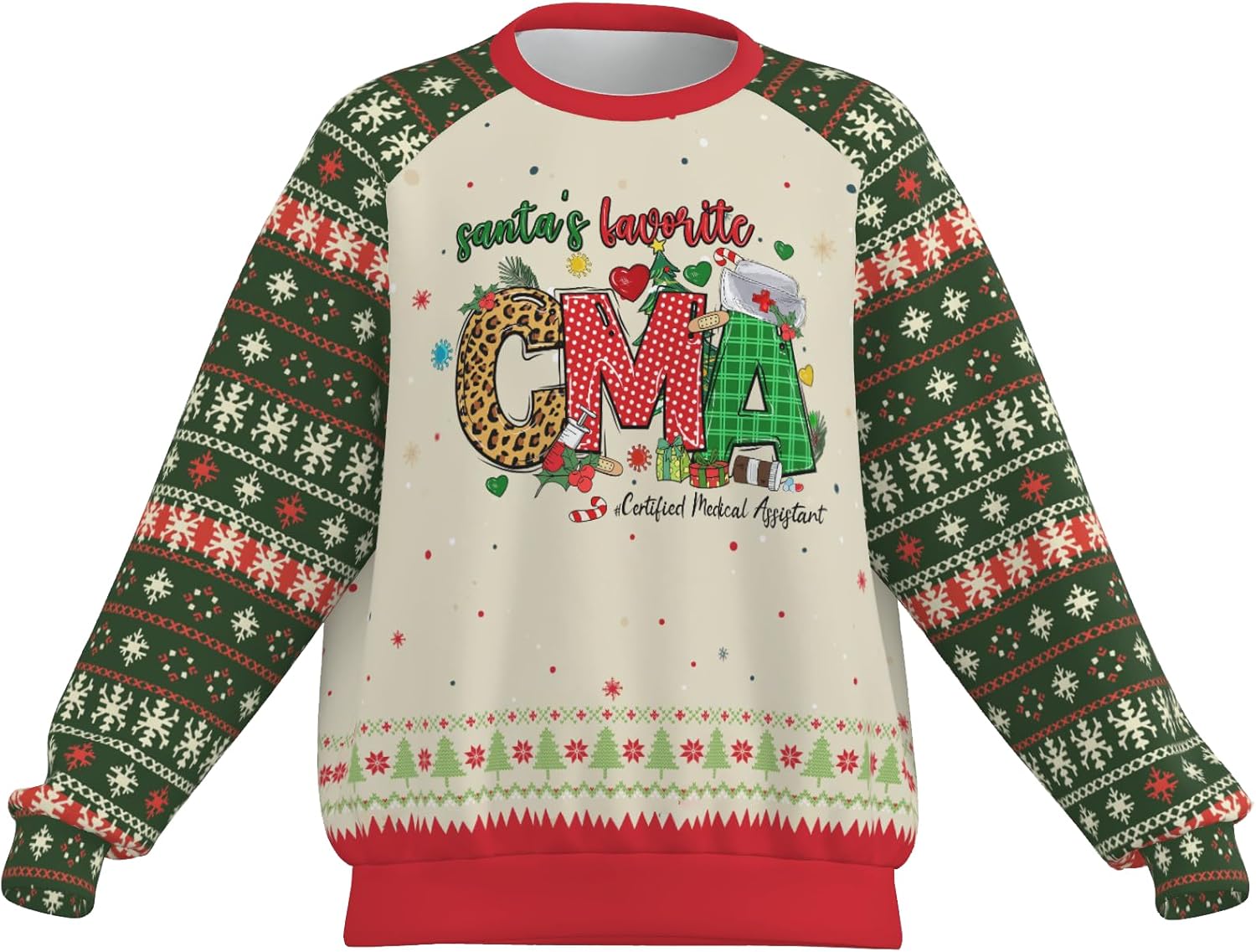 Christmas Santa's Favorite Nurse Sweatshirt For Women Raglan Ugly Sweater Health Care Medical Staff Educator Nursing