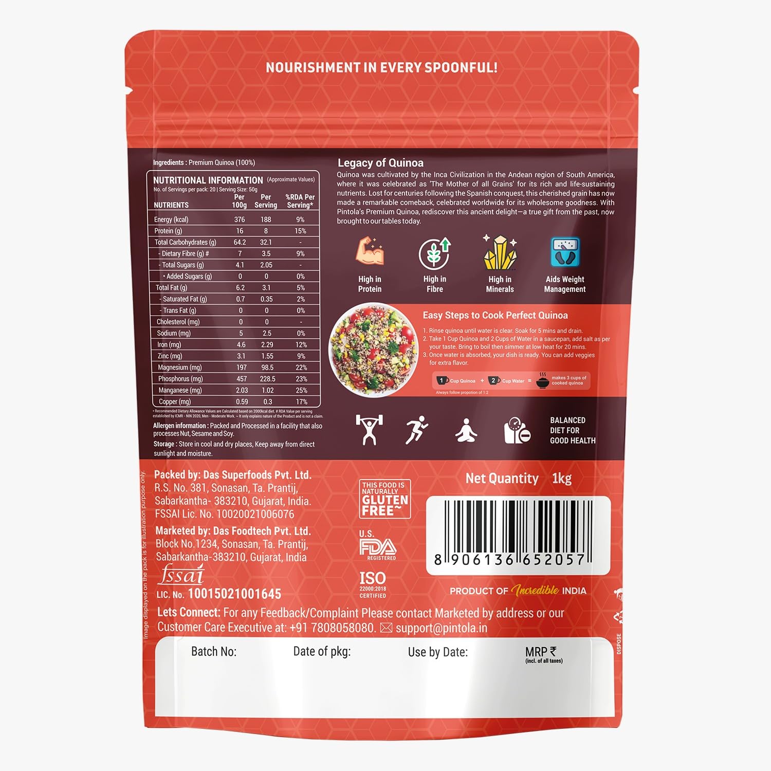 Pintola Premium Quinoa 1kg, Cereal for Breakfast, High in Protein & Dietry Fibre, Minerals, Cholesterol-Free, Gluten-Free Quinoa Seeds Diet Food for Weight Management (1kg) 4