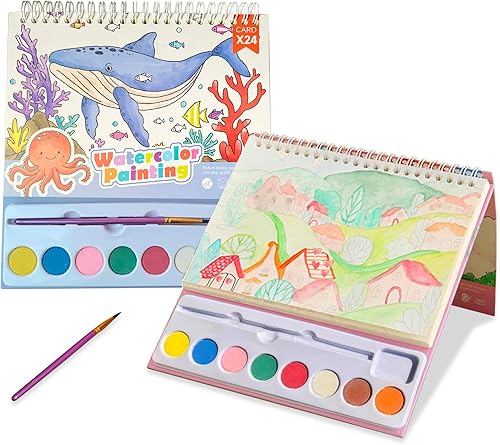 Vista 14 de Cavnewt Libro de Pintura de Acuarela de Bolsillo, 21 Páginas, Set de Libro para Colorear con Acuarela de Viaje para Niños de 3-8 Años, Regalos