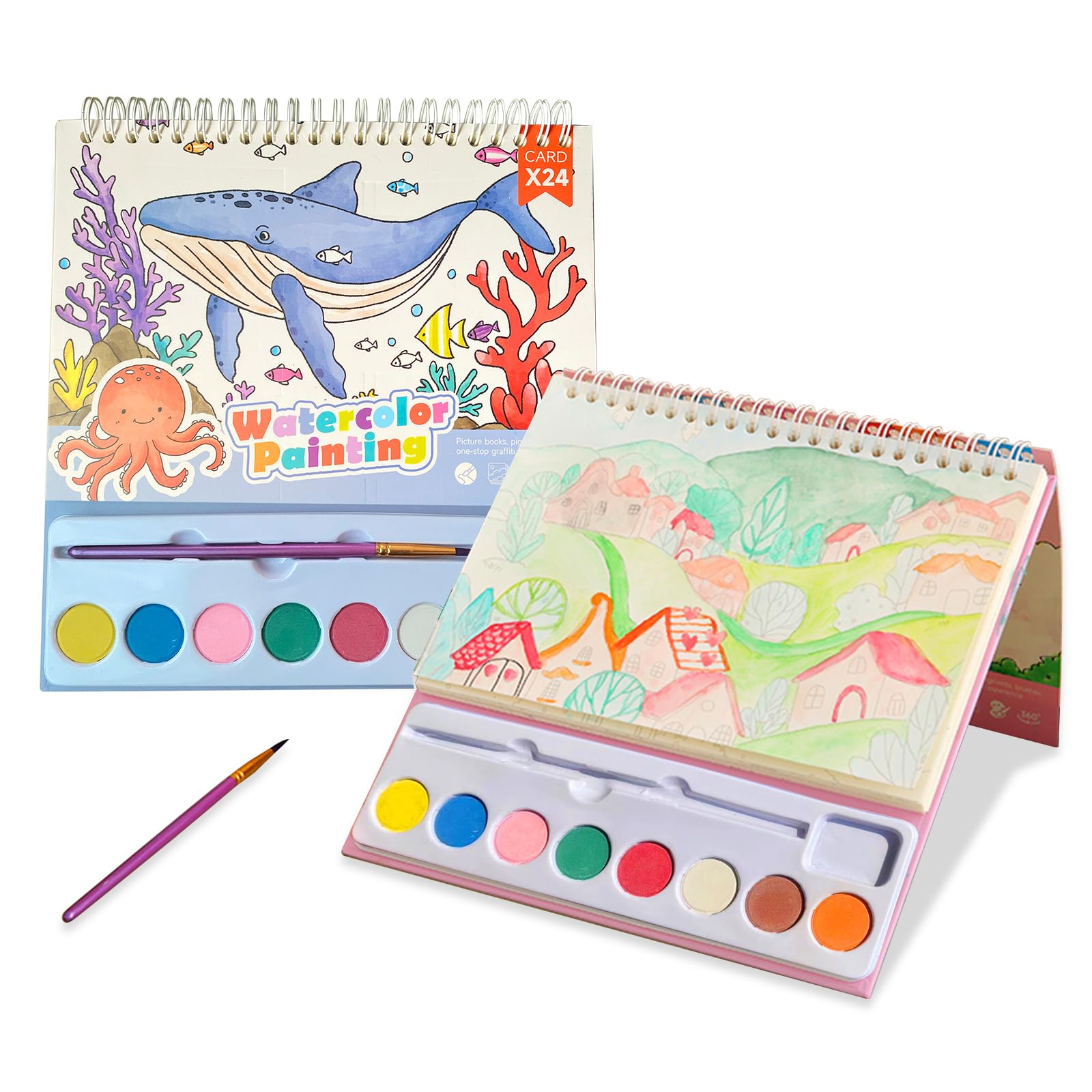 Cavnewt Watercolor Coloring Books for Kids Ages 4-8, Mess Free Watercolor Painting Book, Paint with Water Books for Toddlers, Travel Activities Arts Party Favors Birthday Gifts for Kids Girls & Boys