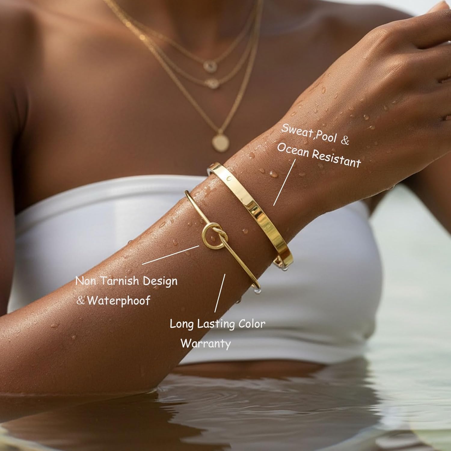 PLOMFOV Gold Bracelets for Women Stack Non Tarnish 14K Gold Plated Chunky Gold Bangles Bracelet Set Beaded Paperclip Chain Cuban Link Dainty Trendy Waterproof Stackable Cuff Bracelets Jewelry Gifts for Women - Image 3