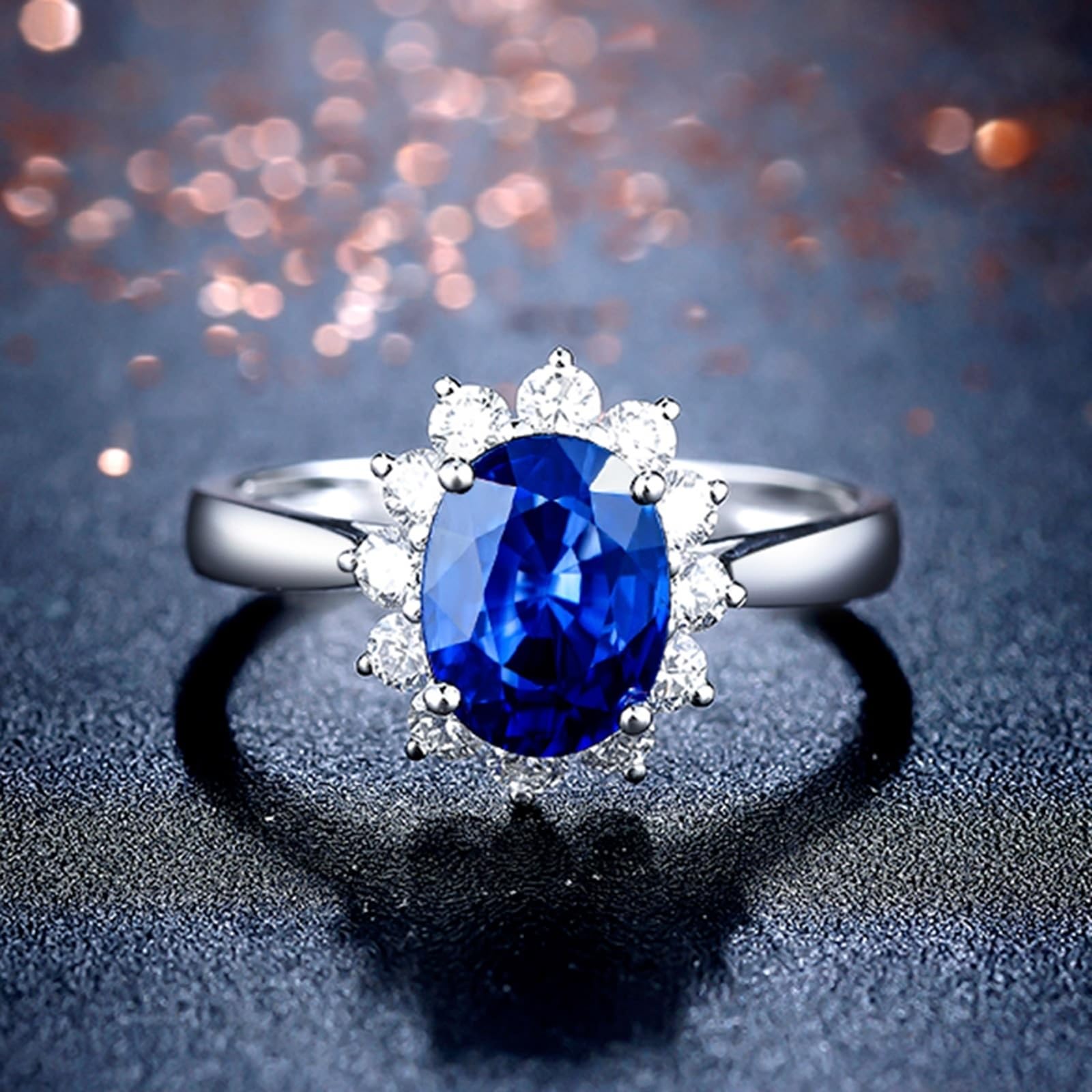 AmDxD Bague de fiançailles en or jaune 18 carats Au750 avec saphir, bague solitaire ovale classique, bijou en or véritable bleu
