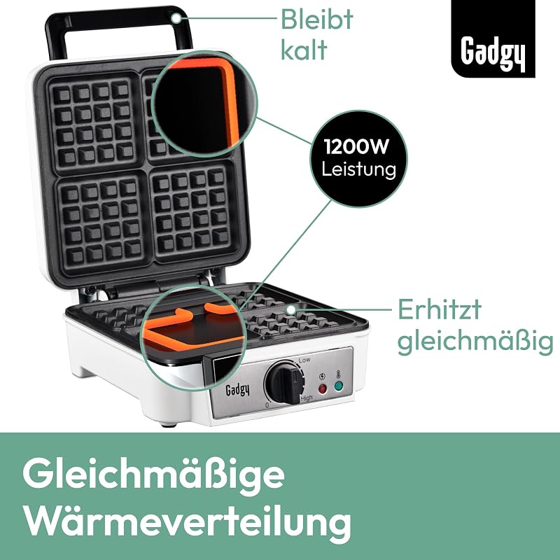 Gadgy Dupla Gofrisütő 1200W Fehér - 4 Gofri Készítésére Alkalmas Kompakt Gép
