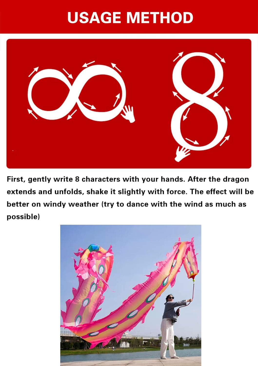 19.6 FT(6 Meters) Rainbow Ribbon Dragon Dance Poi, Outdoor Flinging Fitness Dragon Flowy Silk-Like Dragon Ribbon Streamer Set with 340g Ball & 1.1 Meters Swing Rope