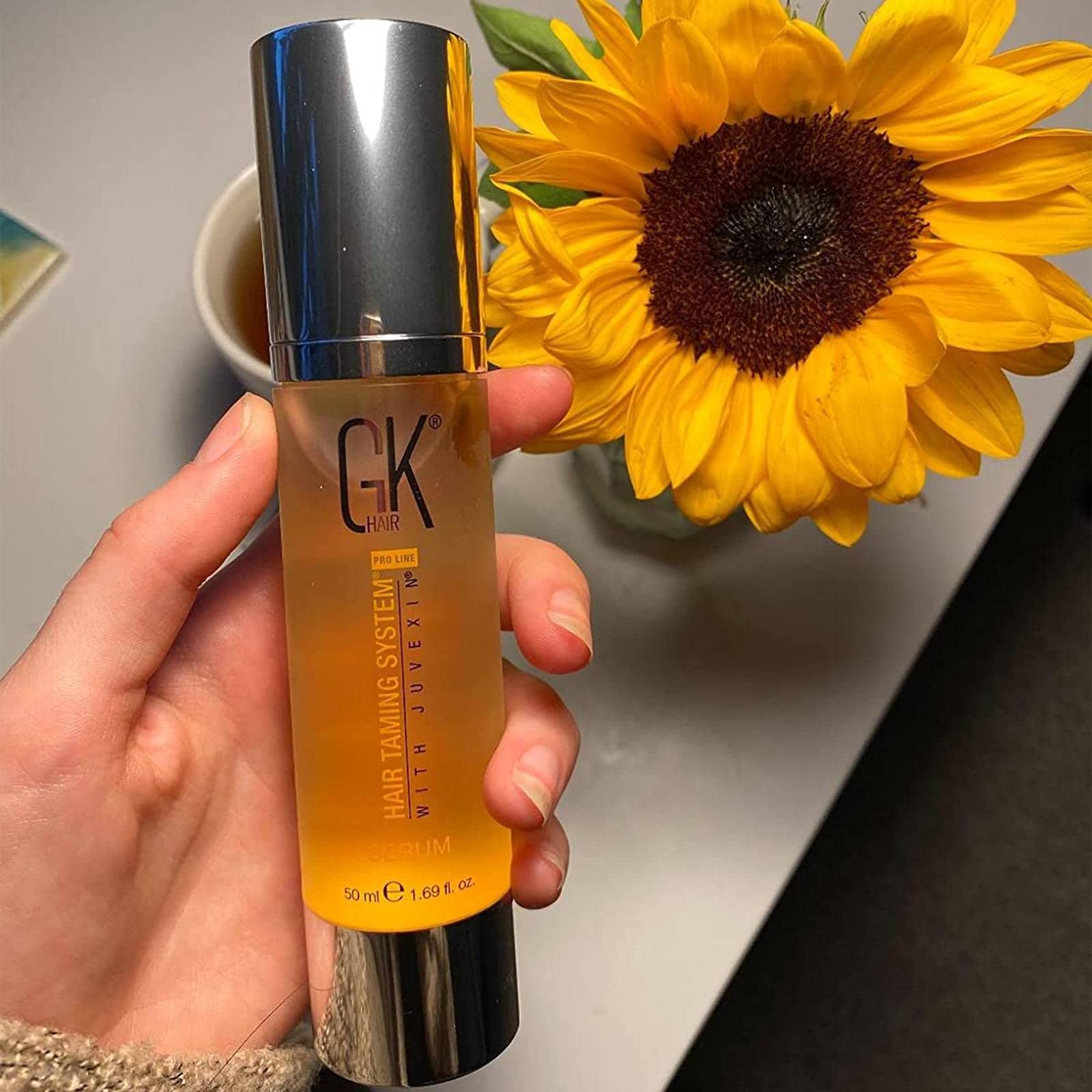 GK HAIR Global Keratin Hanf Shampoo und Spülung Sets (8.11 Fl Oz/240ml) mit Anti Frizz Serum Arganöl (1.69 Fl Oz/50ml) für trockenes, beschädigtes, repariertes Haar - alle Haartypen Sulfat Parabenfrei
