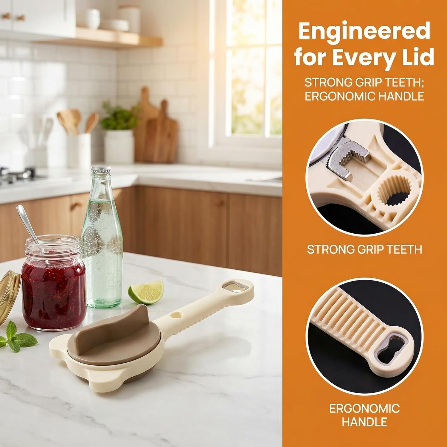 Adjustable Jar Opener for Seniors with Arthritis – Heavy Duty Stainless Steel 4-in-1 Lid & Bottle Opener, Easy Grip Manual Kitchen Tool for Weak Hands, Effortless Twist for All Jar Sizes (2 Pack）