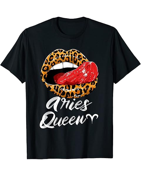 Aries Queen Zodiac Sign With Leopard Pattern Juicy Lips T-Shirt