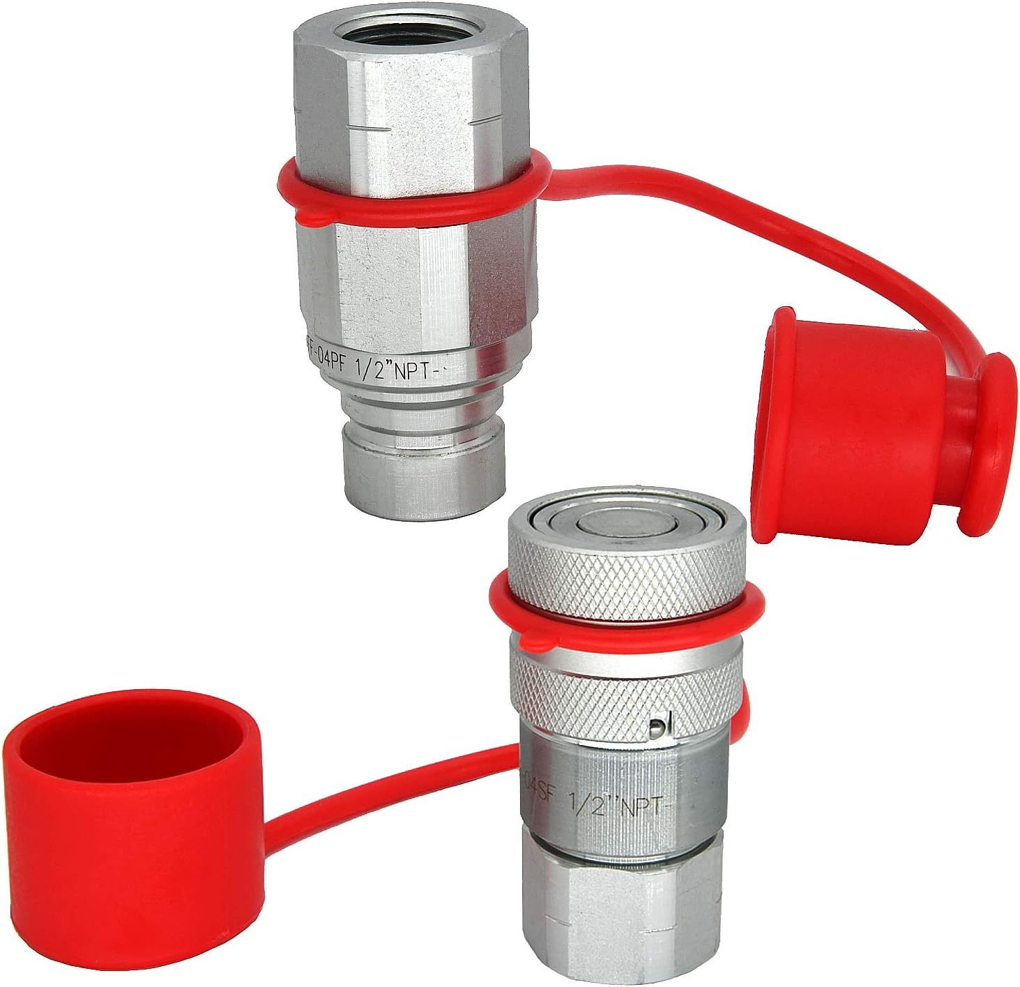 HAOFANG1/2inch Skid Steer Bobcat Flat Face Hydraulic Quick Connect Couplers,Couplings Set The Universal Quick Disconnect Coupler for Bobcat Case/New Holland, Kubota, NPT Thread