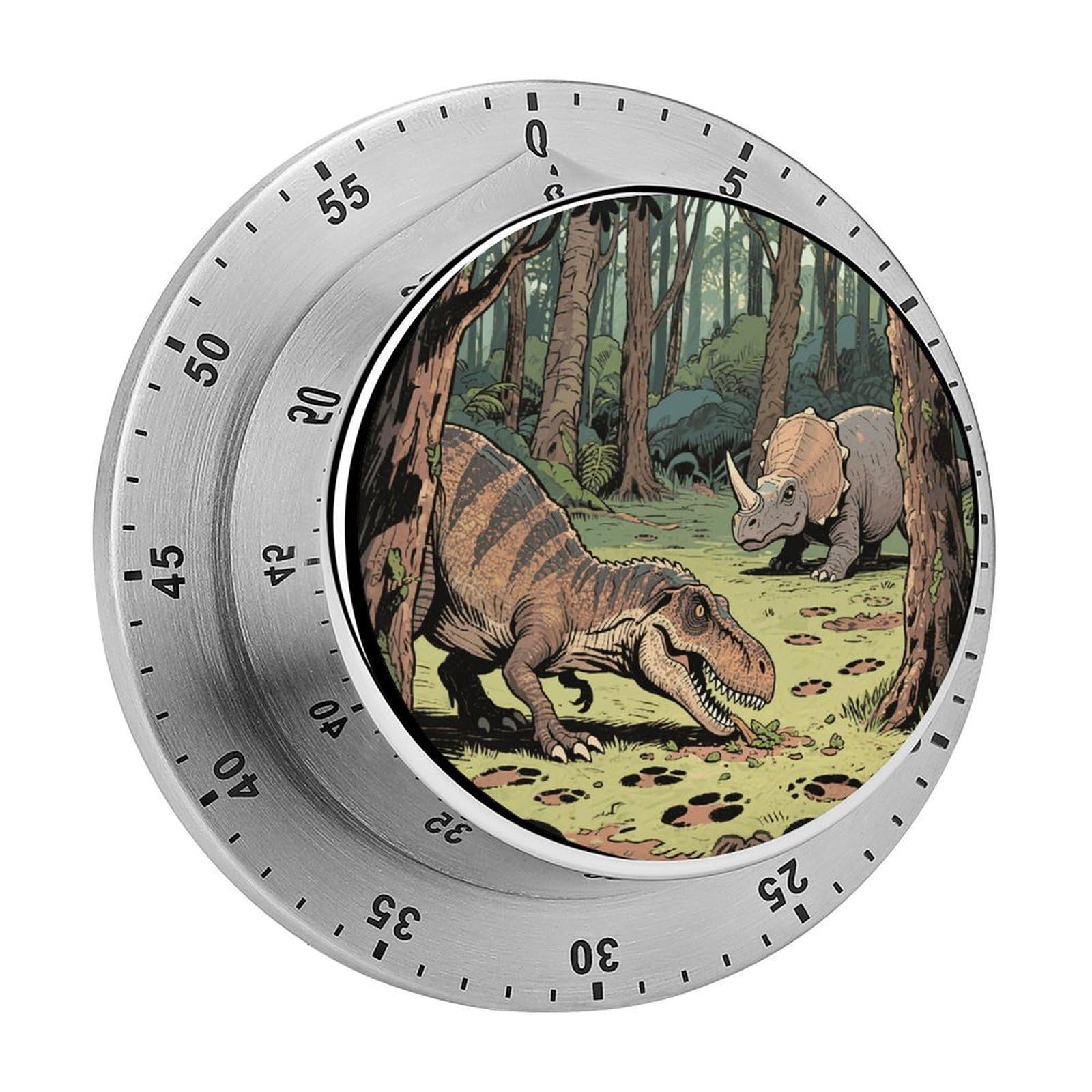 Dinosaur Jungle Timer Exquisite Stainless Steel Body Mechanical Desk Timers 60 Minutes Visual Countdown Timers with Magnetic Backing Loud Alarm Kitchen Timer for Cooking