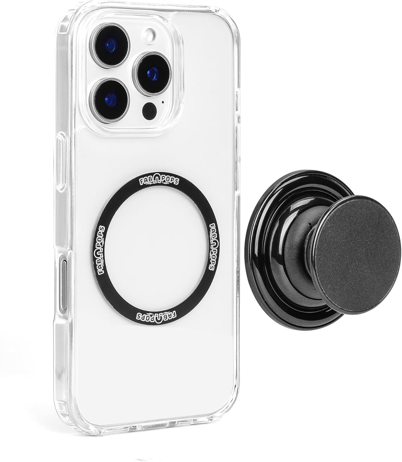 FAB POPS Magnetic Phone Grip, Snap-On Attachment, Expanding Landscape Kickstand, Adhesive Adapter Ring Included, Removable for Wireless Charging, Smartphones & Mini Tablets