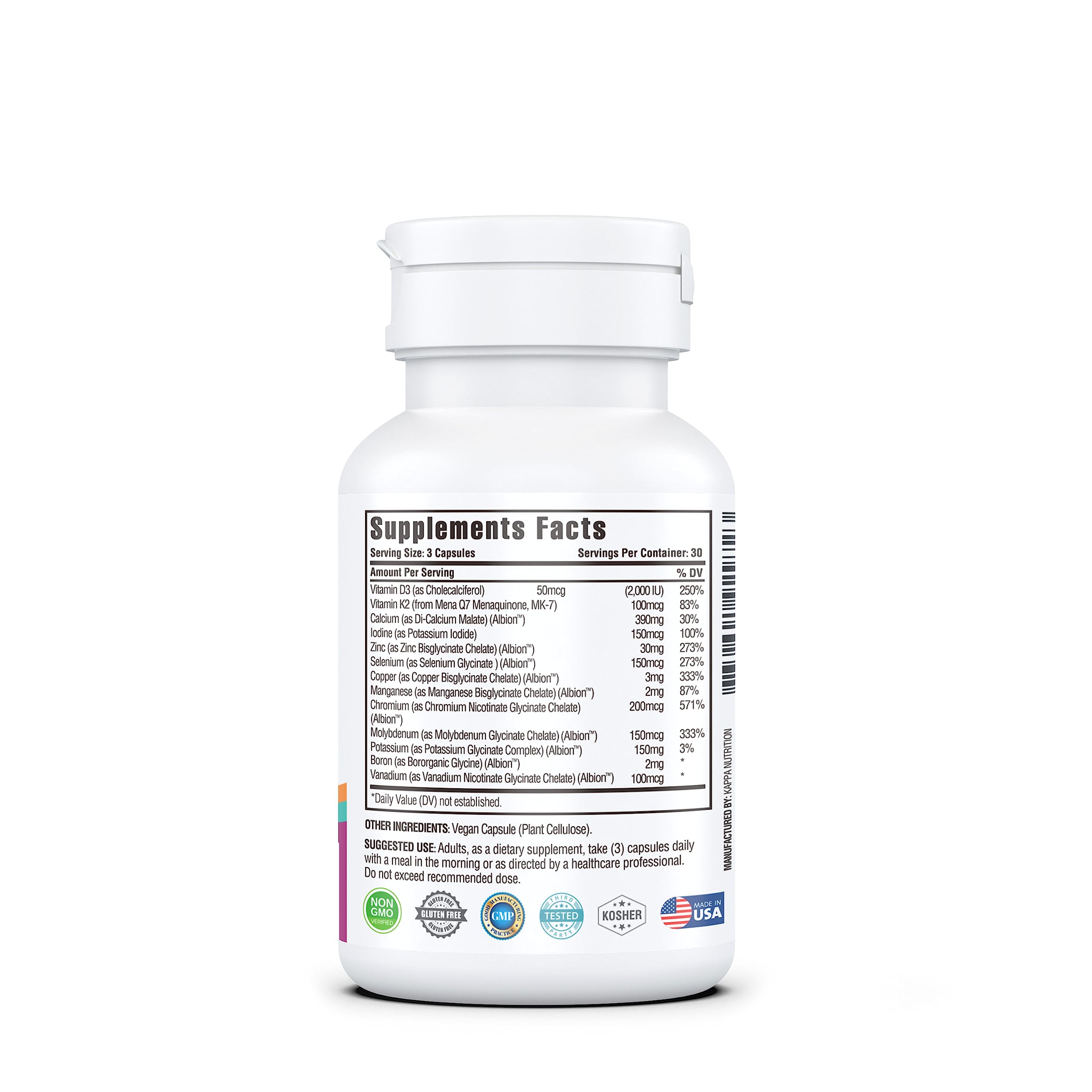 KAPPA NUTRITION Mineral 13 in 1 Advanced Complex with Albion® Chelated Minerals & MenaQ7® MK-7 Vitamin K2 | Calcium, Zinc, Selenium, Chromium, Iodine & Trace Minerals | 90 Vegan Capsules — Amazon image 10
