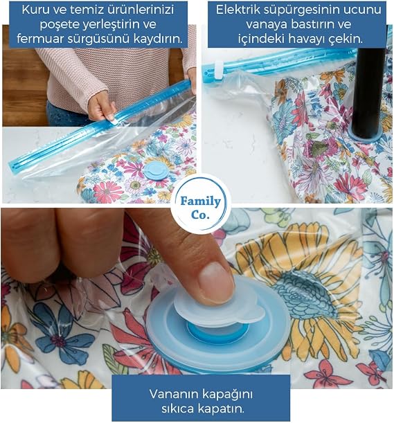 Family Co. Vakumlu Hurç Poşet Setleri 5 Parça 50x70-2, 60x80-2, 80x100-1