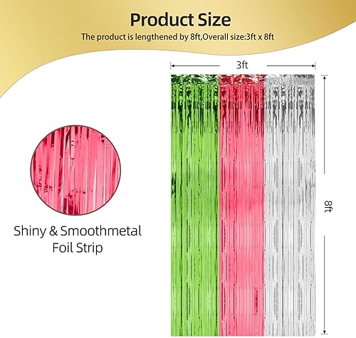 Vista 17 de Cortina de telón de fondo de flecos de papel de aluminio de 3 x 8 pies, cortinas de flecos de papel de oropel metálico, telón de fondo