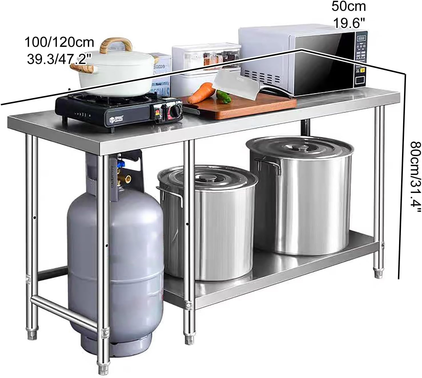 3 Tier Catering Table Commercial Workbench, Commercial Kitchen Work Table, Stainless Steel Prep, Stainless Steel Work Table, Load Up to 250Kg(100 * 50cm/39.3 * 19.6")