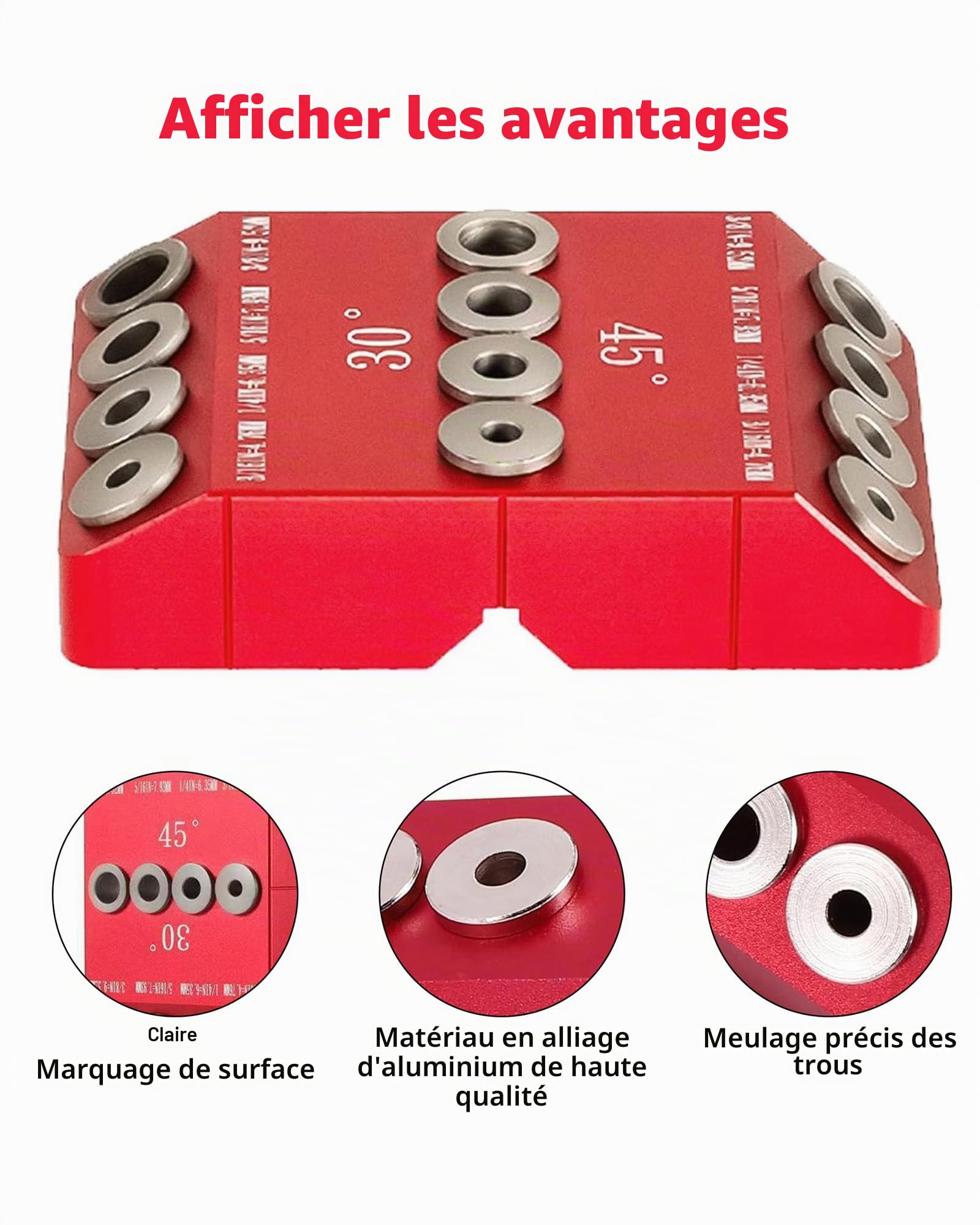 Guide de Percage Bois d'angle 30/45/90°: Guide des Tailles Gabarit de Perçage Réglables en angle pour Perpendiculaire du Bois et du Métal